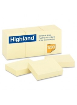 Highland MMM 6539 Self-Sticking Note, Repositionable, 1.50" x 2", Yellow, Pack of 12